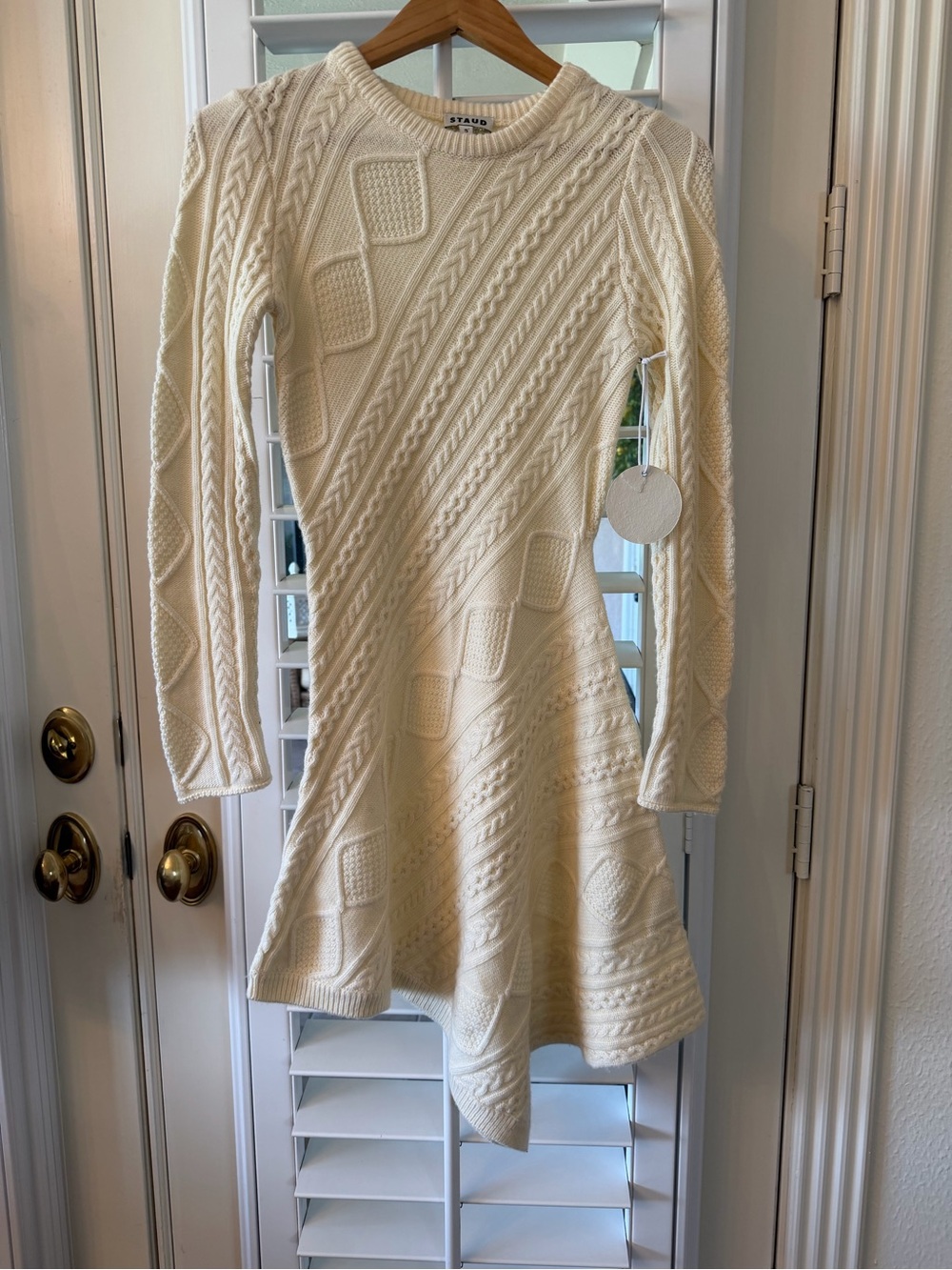 STAUD Cream Cable-Knit Fit & Flare Sweater Dress - Picture 2 of 4
